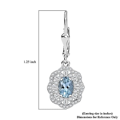 D'Joy Premium Mangoro Aquamarine and Moissanite 2.40 ctw Blooming Floral Earrings in Rhodium Over Sterling Silver