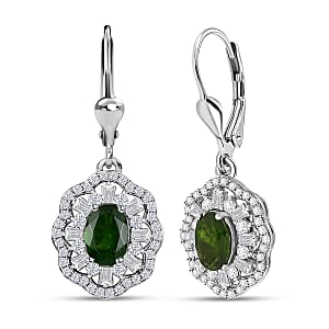 D'Joy Premium Chrome Diopside and Moissanite 2.60 ctw Earrings in Rhodium Over Sterling Silver