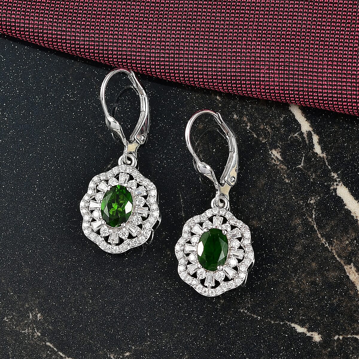 D'Joy Premium Chrome Diopside and Moissanite 2.60 ctw Earrings in Rhodium Over Sterling Silver image number 1