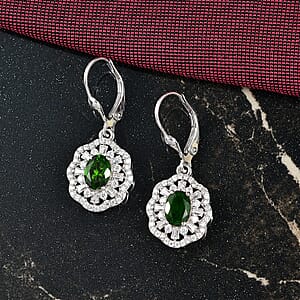 D'Joy Premium Chrome Diopside and Moissanite 2.60 ctw Blooming Floral Earrings in Rhodium Over Sterling Silver