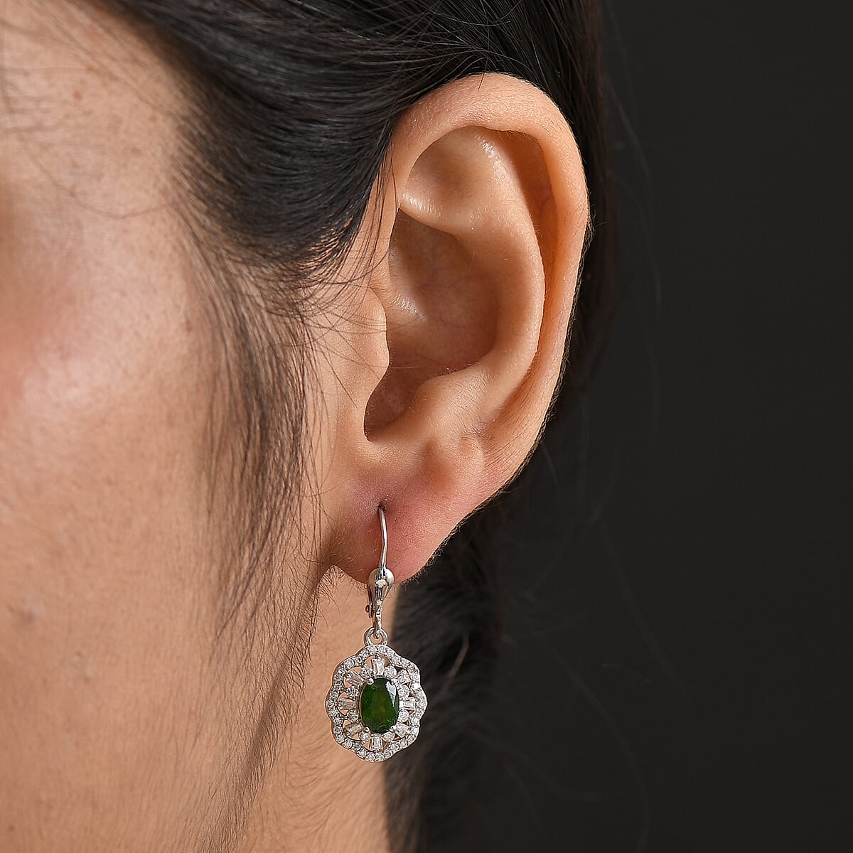 D'Joy Premium Chrome Diopside and Moissanite 2.60 ctw Earrings in Rhodium Over Sterling Silver image number 2