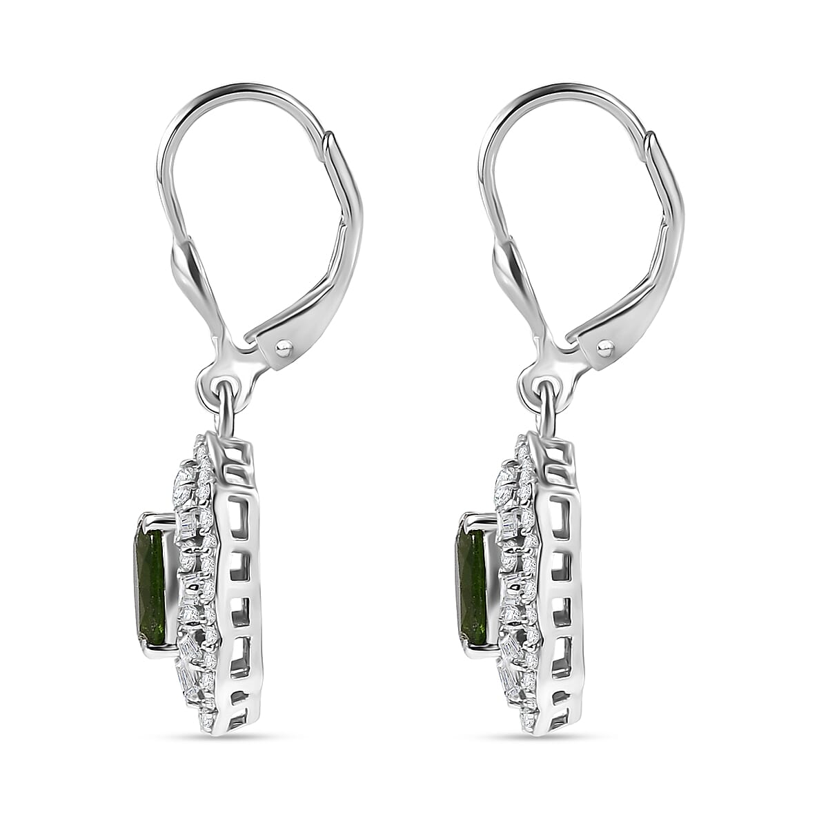 D'Joy Premium Chrome Diopside and Moissanite 2.60 ctw Earrings in Rhodium Over Sterling Silver image number 3
