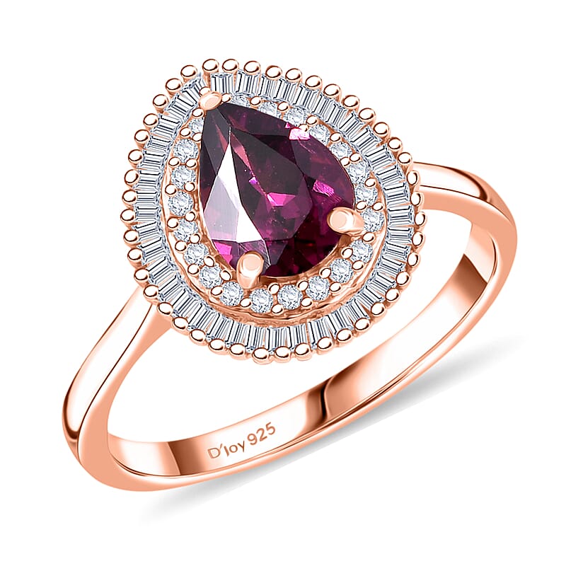 D’Joy AAA Radiant Ember Garnet and Diamond 1.60 ctw Eternal Flame Ring in 18K Vermeil Rose Gold Over Sterling Silver (Size 10.0)