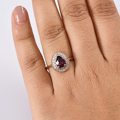 D’Joy AAA Radiant Ember Garnet and Diamond 1.60 ctw Eternal Flame Ring in 18K Vermeil Rose Gold Over Sterling Silver (Size 10.0)