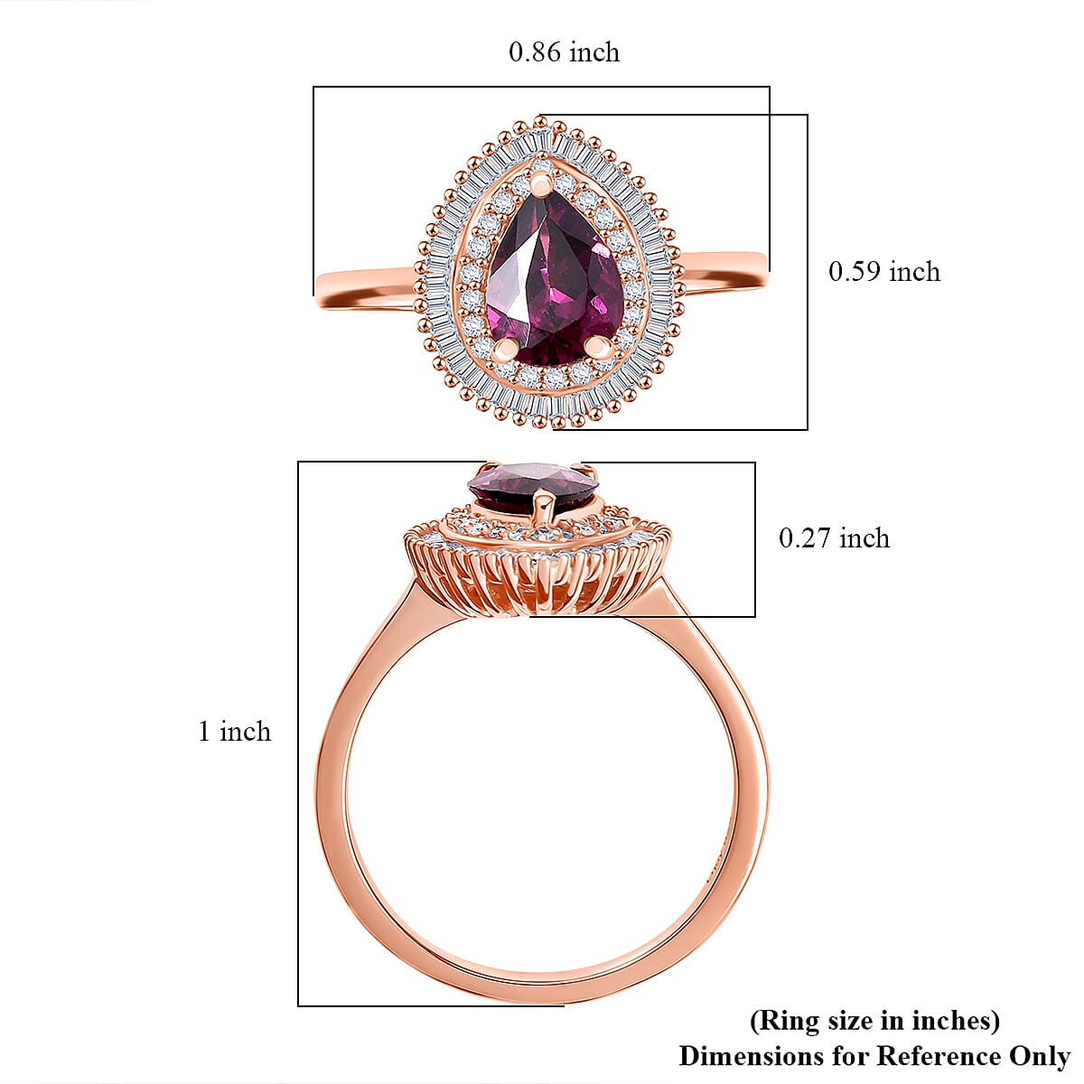 D’Joy AAA Radiant Ember Garnet and Diamond 1.60 ctw Eternal Flame Ring in 18K Vermeil Rose Gold Over Sterling Silver (Size 10.0)