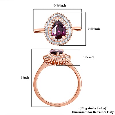 D’Joy AAA Radiant Ember Garnet and Diamond 1.60 ctw Eternal Flame Ring in 18K Vermeil Rose Gold Over Sterling Silver (Size 10.0)