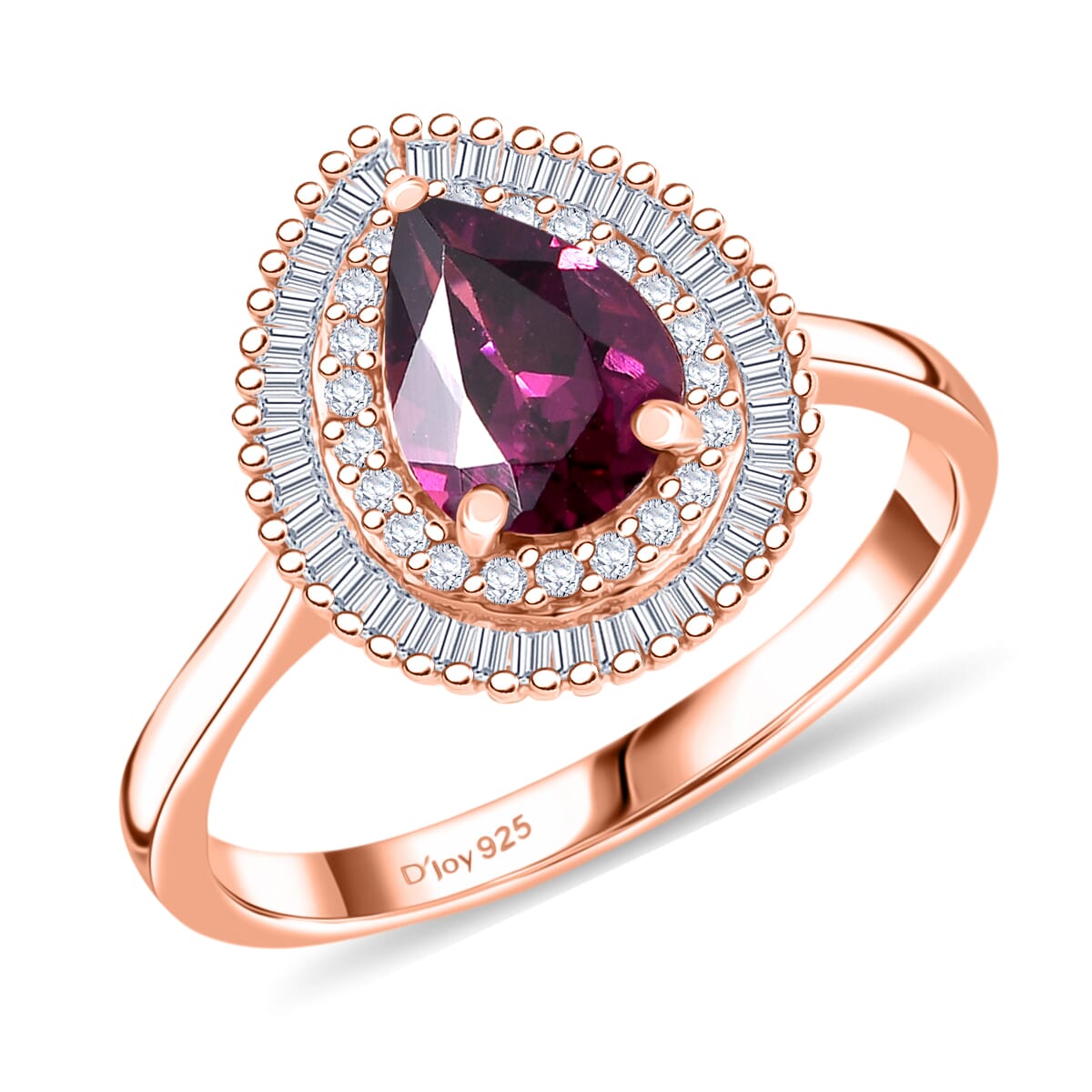 D'Joy AAA Radiant Ember Garnet and Diamond 1.65 ctw Sunburst Ring in 18K Vermeil Rose Gold Over Sterling Silver (Size 10.0) image number 0