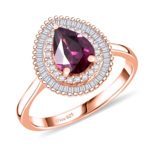 D’Joy AAA Radiant Ember Garnet and Diamond 1.60 ctw Eternal Flame Ring in 18K Vermeil Rose Gold Over Sterling Silver (Size 7.0)