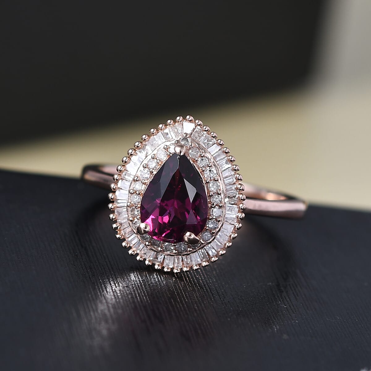 D'Joy AAA Radiant Ember Garnet and Diamond 1.65 ctw Sunburst Ring in 18K Vermeil Rose Gold Over Sterling Silver (Size 10.0) image number 1