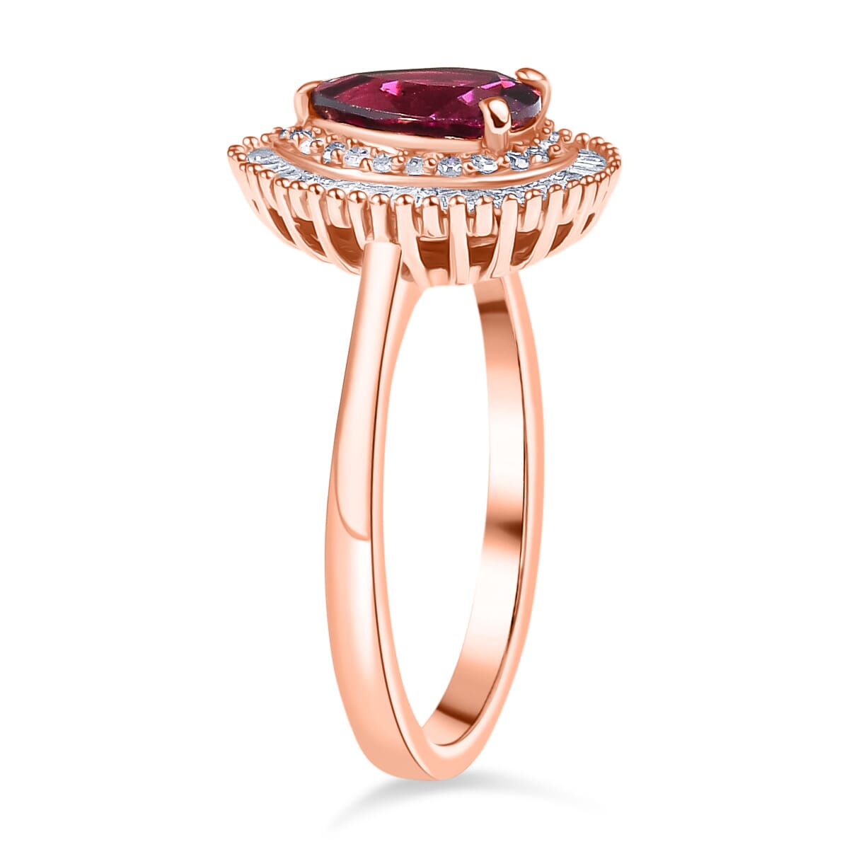 D'Joy AAA Radiant Ember Garnet and Diamond 1.65 ctw Sunburst Ring in 18K Vermeil Rose Gold Over Sterling Silver (Size 10.0) image number 3