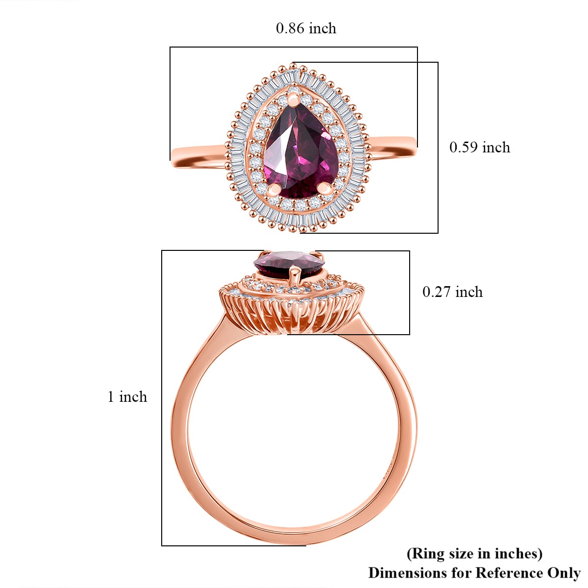 D'Joy AAA Radiant Ember Garnet and Diamond 1.65 ctw Sunburst Ring in 18K Vermeil Rose Gold Over Sterling Silver (Size 10.0) image number 5