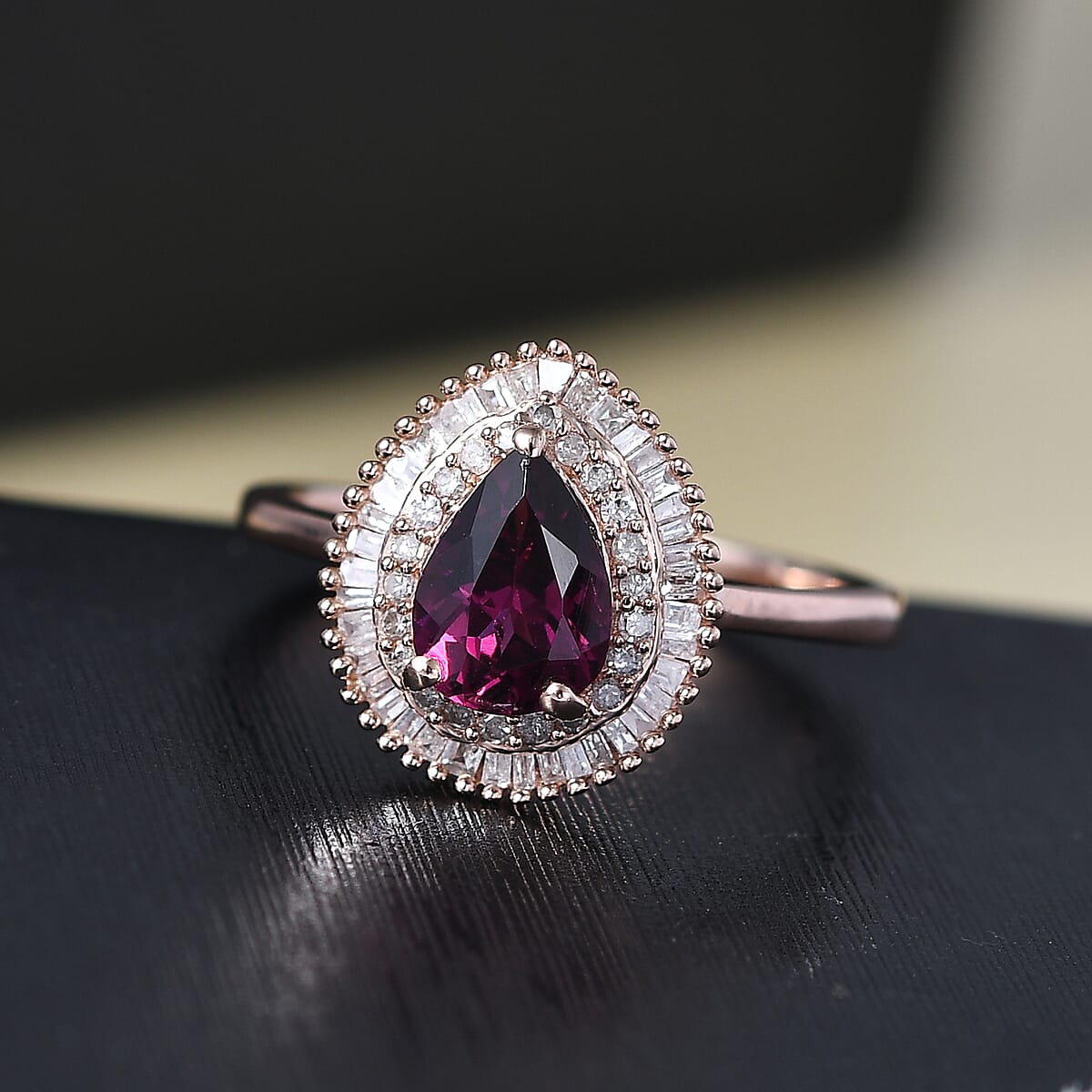 D’Joy AAA Radiant Ember Garnet and Diamond 1.60 ctw Eternal Flame Ring in 18K Vermeil Rose Gold Over Sterling Silver (Size 9.0) image number 1