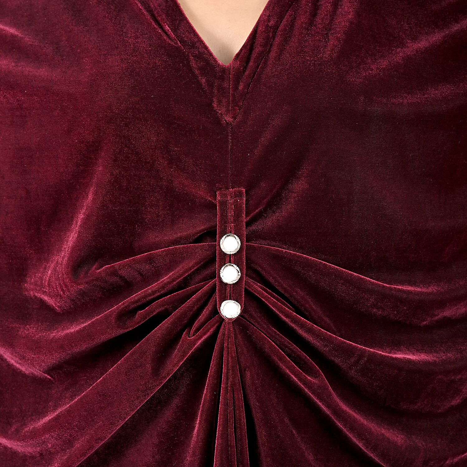 TAMSY Merlot Stretch Velvet Drape Kaftan Dress with Front Button Detail- One Size Fits Most