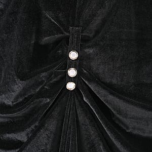 TAMSY Black Stretch Velvet Drape Kaftan Dress with Front Button Detail- One Size Fits Most