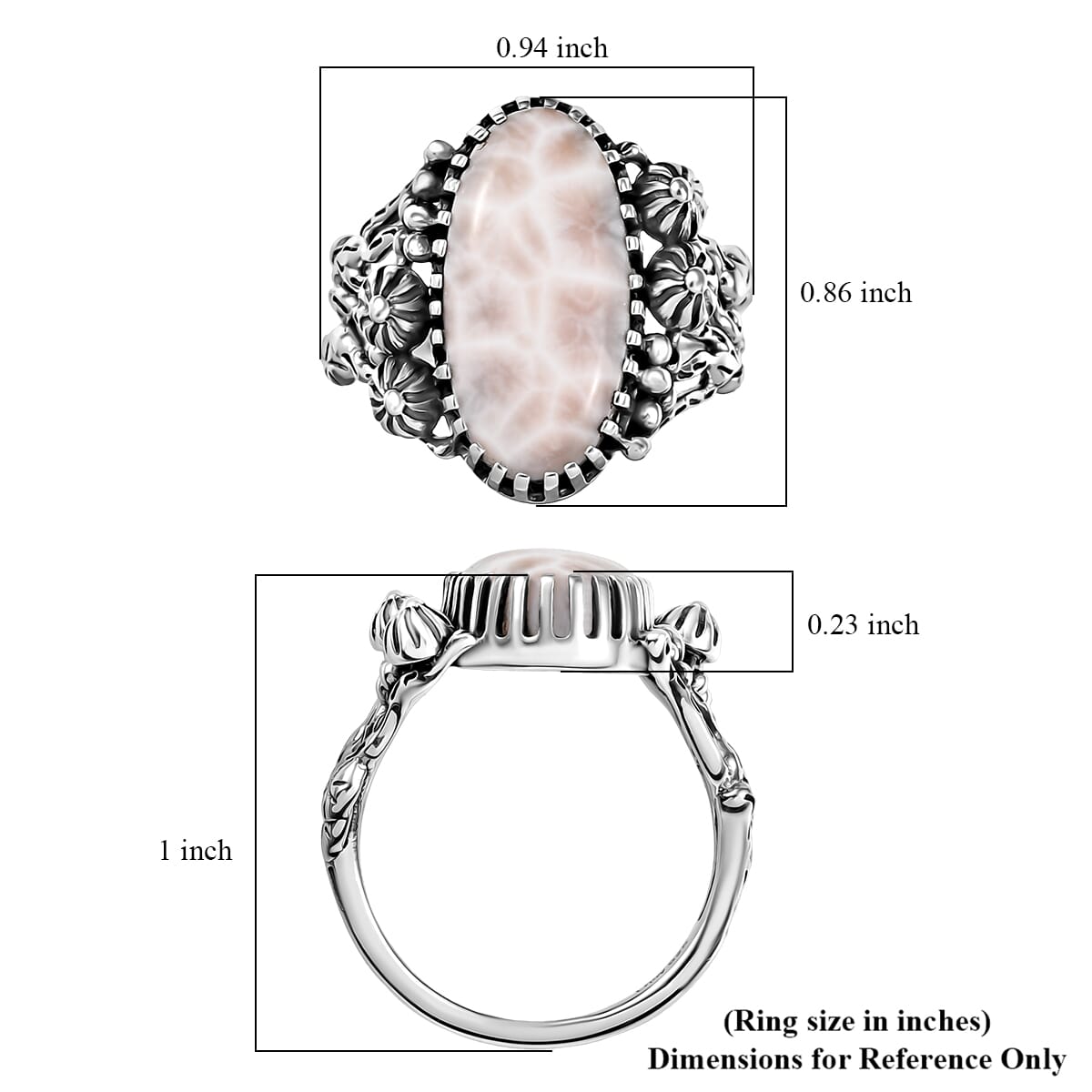 D'Joy Artisan Crafted Pink Natrolite 7.60 ctw Ring in Sterling Silver (Size 10.0) image number 5