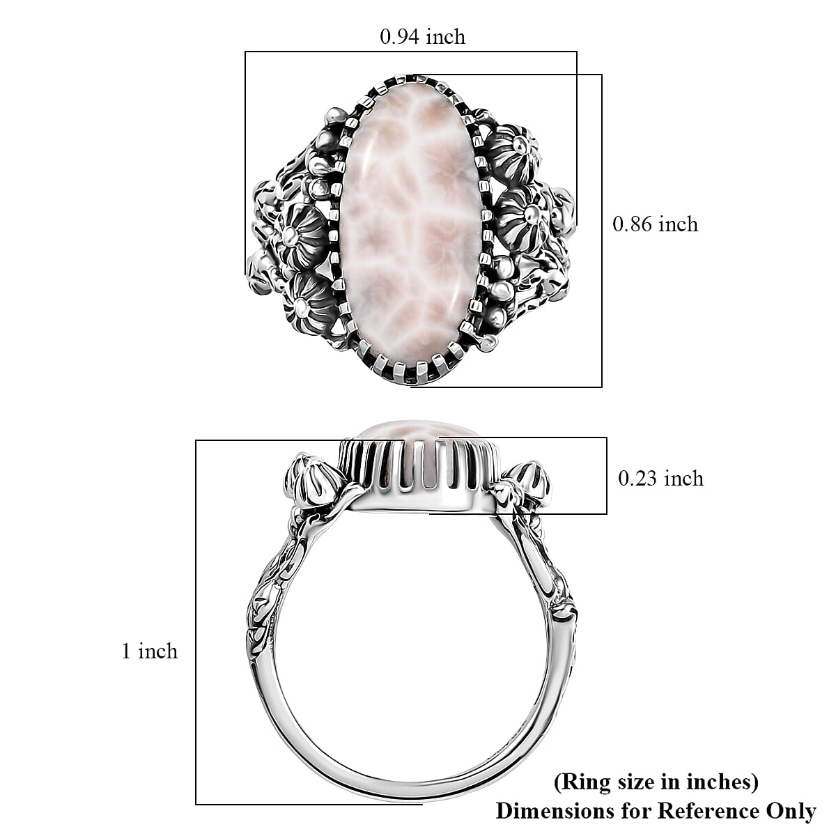 D'Joy Artisan Crafted Pink Natrolite 7.60 ctw Ring in Sterling Silver (Size 9.0) image number 5