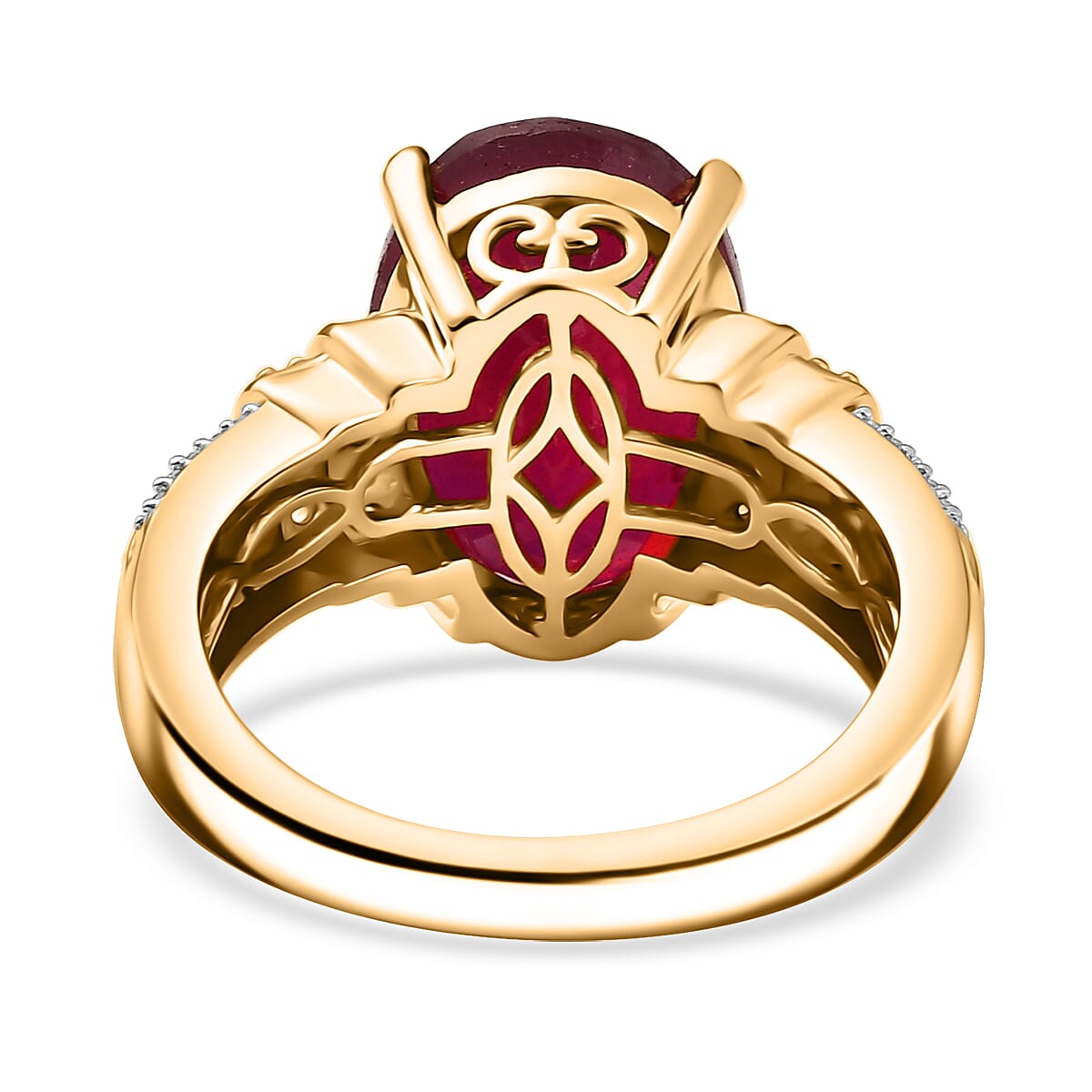 D'Joy Premium Niassa Ruby (FF) and Multi Gemstone 9.65 ctw Crimson Flower Ring in 18K Vermeil Yellow Gold Over Sterling Silver (Size 8.0) image number 4
