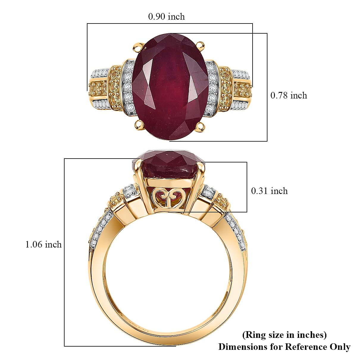 D'Joy Premium Niassa Ruby (FF) and Multi Gemstone 9.65 ctw Crimson Flower Ring in 18K Vermeil Yellow Gold Over Sterling Silver (Size 8.0) image number 5