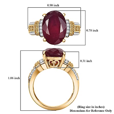 D'Joy Premium Niassa Ruby (FF) and Multi Gemstone 9.65 ctw Crimson Flower Ring in 18K Vermeil Yellow Gold Over Sterling Silver (Size 8.0)