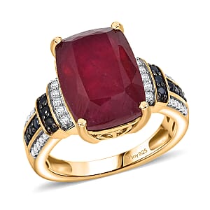 D'Joy Premium Niassa Ruby (FF) and Multi Gemstone 11.60 ctw Crimson Flower Ring in 18K Vermeil Yellow Gold Over Sterling Silver (Size 7.0)