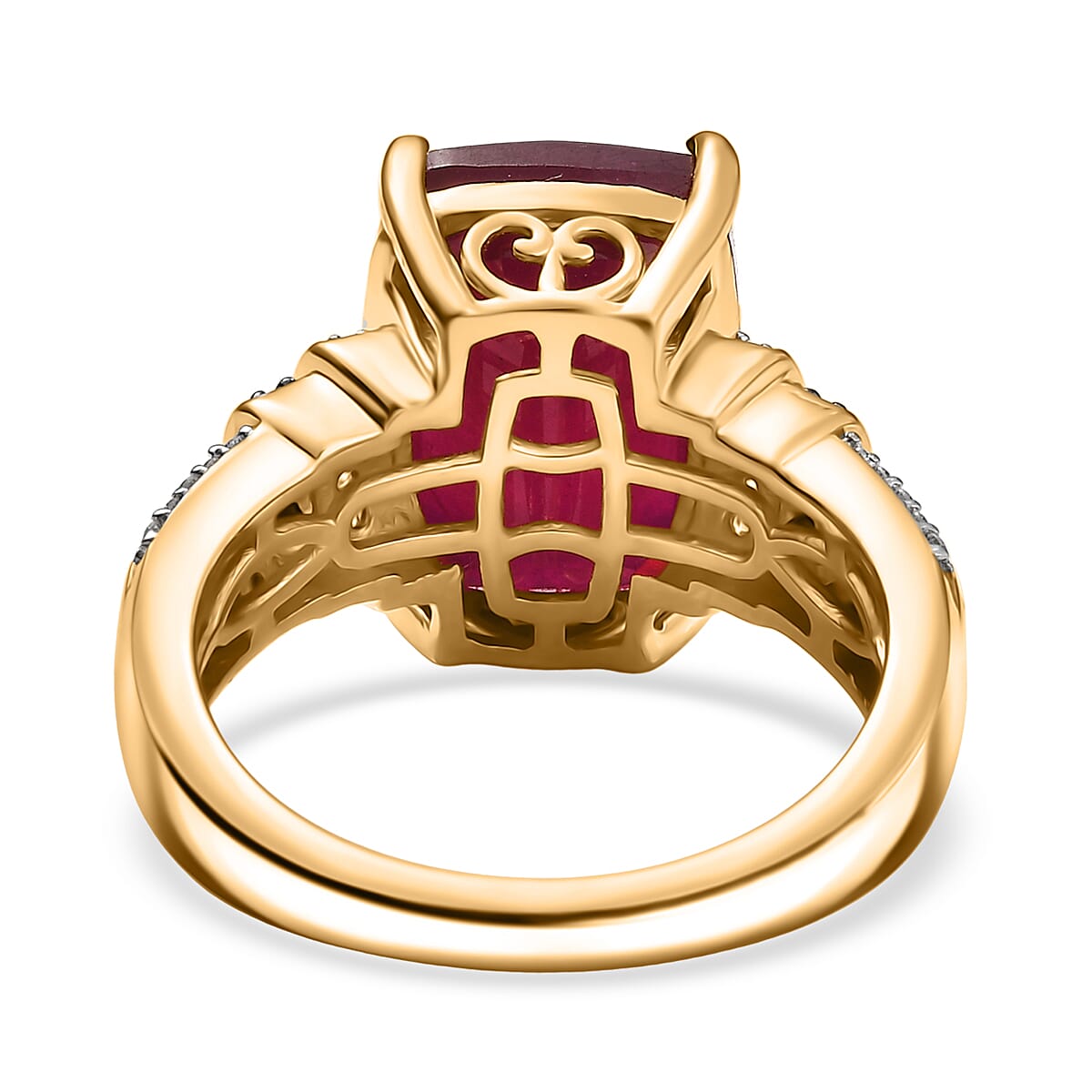 D'Joy Premium Niassa Ruby (FF) and Multi Gemstone 11.60 ctw Crimson Flower Ring in 18K Vermeil Yellow Gold Over Sterling Silver (Size 8.0)