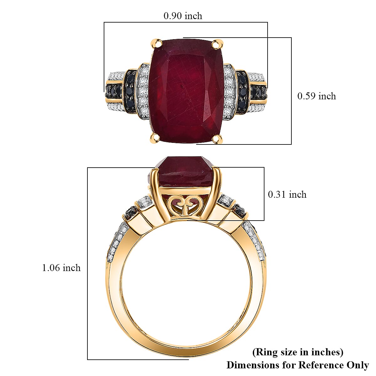 D'Joy Premium Niassa Ruby (FF) and Multi Gemstone 11.60 ctw Crimson Flower Ring in 18K Vermeil Yellow Gold Over Sterling Silver (Size 8.0)