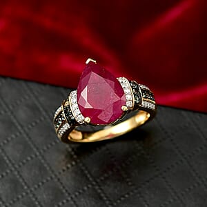 D'Joy Premium Niassa Ruby (FF) and Multi Gemstone 8.25 ctw Crimson Flower Ring in 18K Vermeil Yellow Gold Over Sterling Silver (Size 7.0)