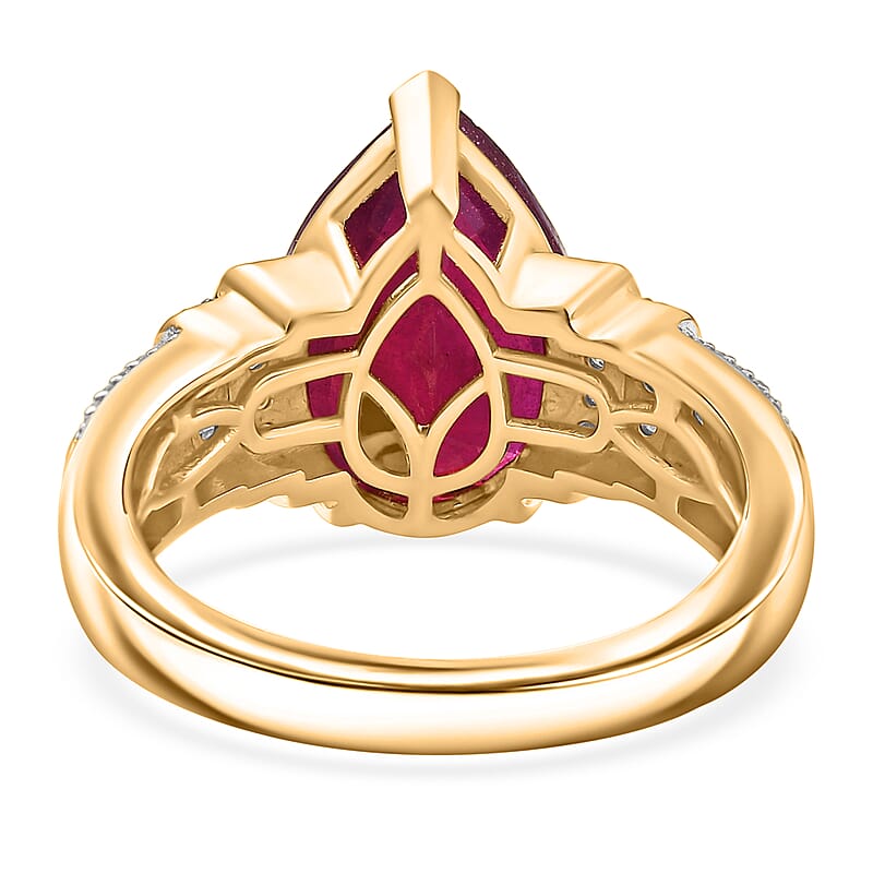 D'Joy Premium Niassa Ruby (FF) and Multi Gemstone 8.25 ctw Crimson Flower Ring in 18K Vermeil Yellow Gold Over Sterling Silver (Size 7.0)