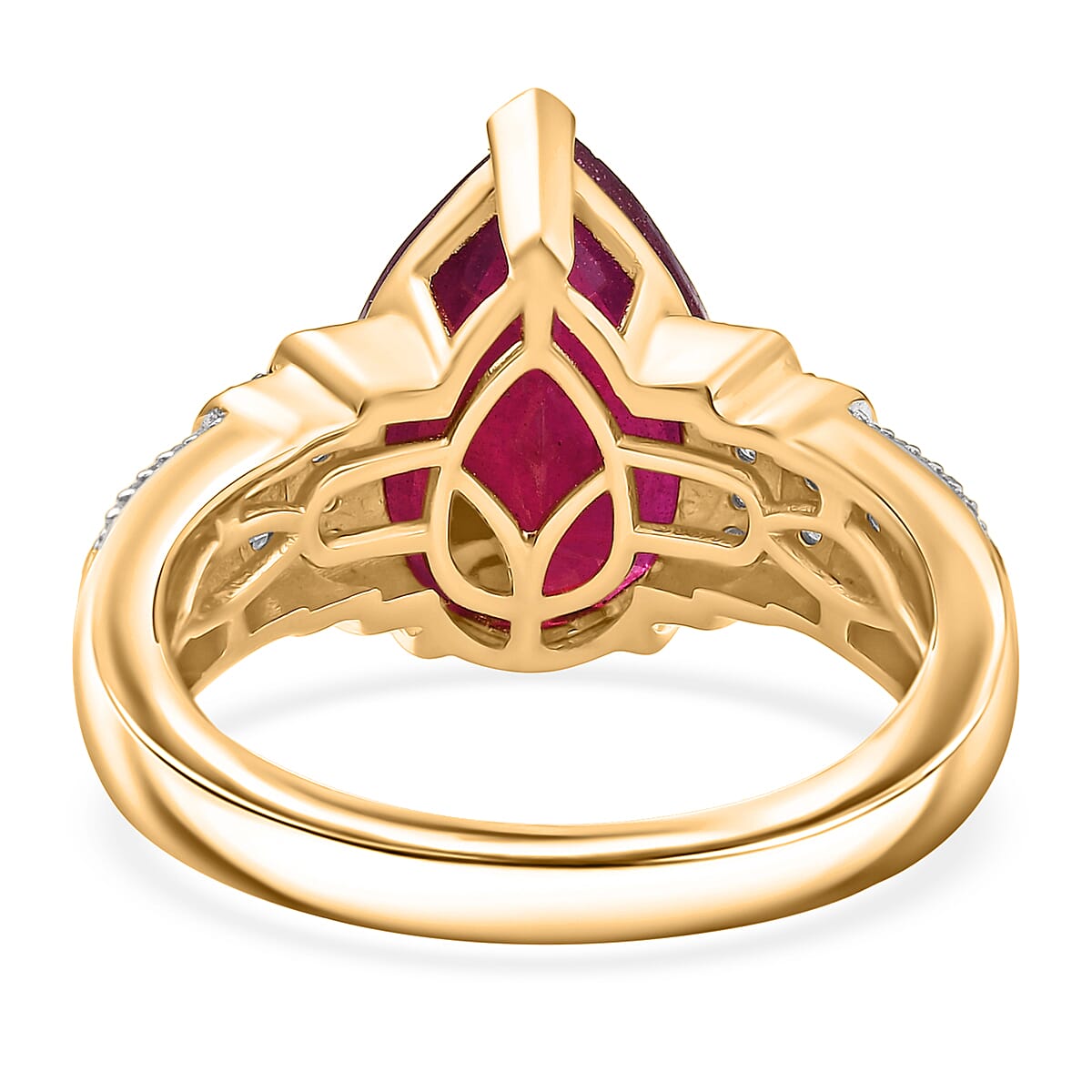 D'Joy Premium Niassa Ruby (FF) and Multi Gemstone 8.25 ctw Crimson Flower Ring in 18K Vermeil Yellow Gold Over Sterling Silver (Size 9.0) image number 4