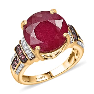 D'Joy Premium Niassa Ruby (FF) and Multi Gemstone 10.30 ctw Crimson Flower Ring in 18K Vermeil Yellow Gold Over Sterling Silver (Size 10.0)