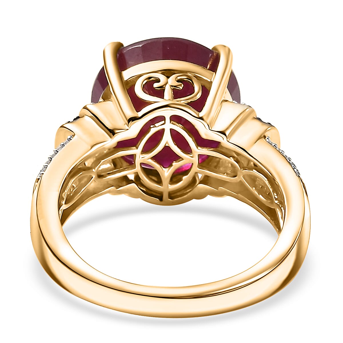 D'Joy Premium Niassa Ruby (FF) and Multi Gemstone 10.30 ctw Crimson Flower Ring in 18K Vermeil Yellow Gold Over Sterling Silver (Size 10.0) image number 4