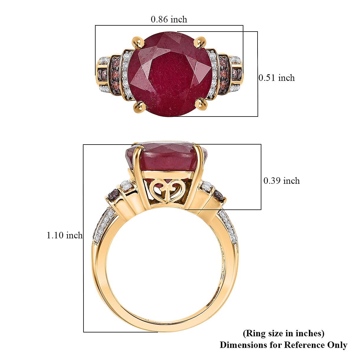 D'Joy Premium Niassa Ruby (FF) and Multi Gemstone 10.30 ctw Crimson Flower Ring in 18K Vermeil Yellow Gold Over Sterling Silver (Size 10.0) image number 5