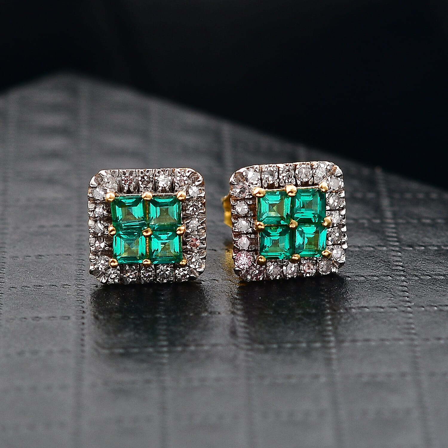 Premium Kagem Zambian Emerald and Luxuriant Lab Grown Diamond I1 1.00 ctw Earrings in 18K Vermeil Yellow Gold Over Sterling Silver