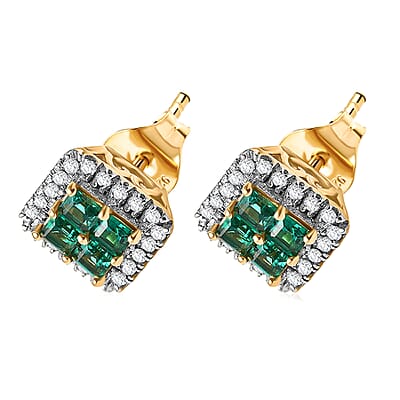 Premium Kagem Zambian Emerald and Luxuriant Lab Grown Diamond I1 1.00 ctw Earrings in 18K Vermeil Yellow Gold Over Sterling Silver