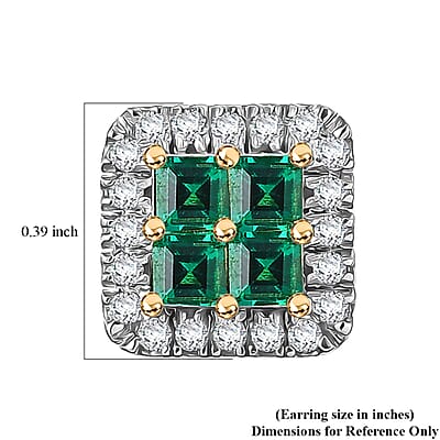 Premium Kagem Zambian Emerald and Luxuriant Lab Grown Diamond I1 1.00 ctw Earrings in 18K Vermeil Yellow Gold Over Sterling Silver