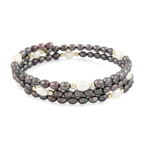 Black & White Freshwater Pearl (D) Memory Wire Bracelet (7 In)