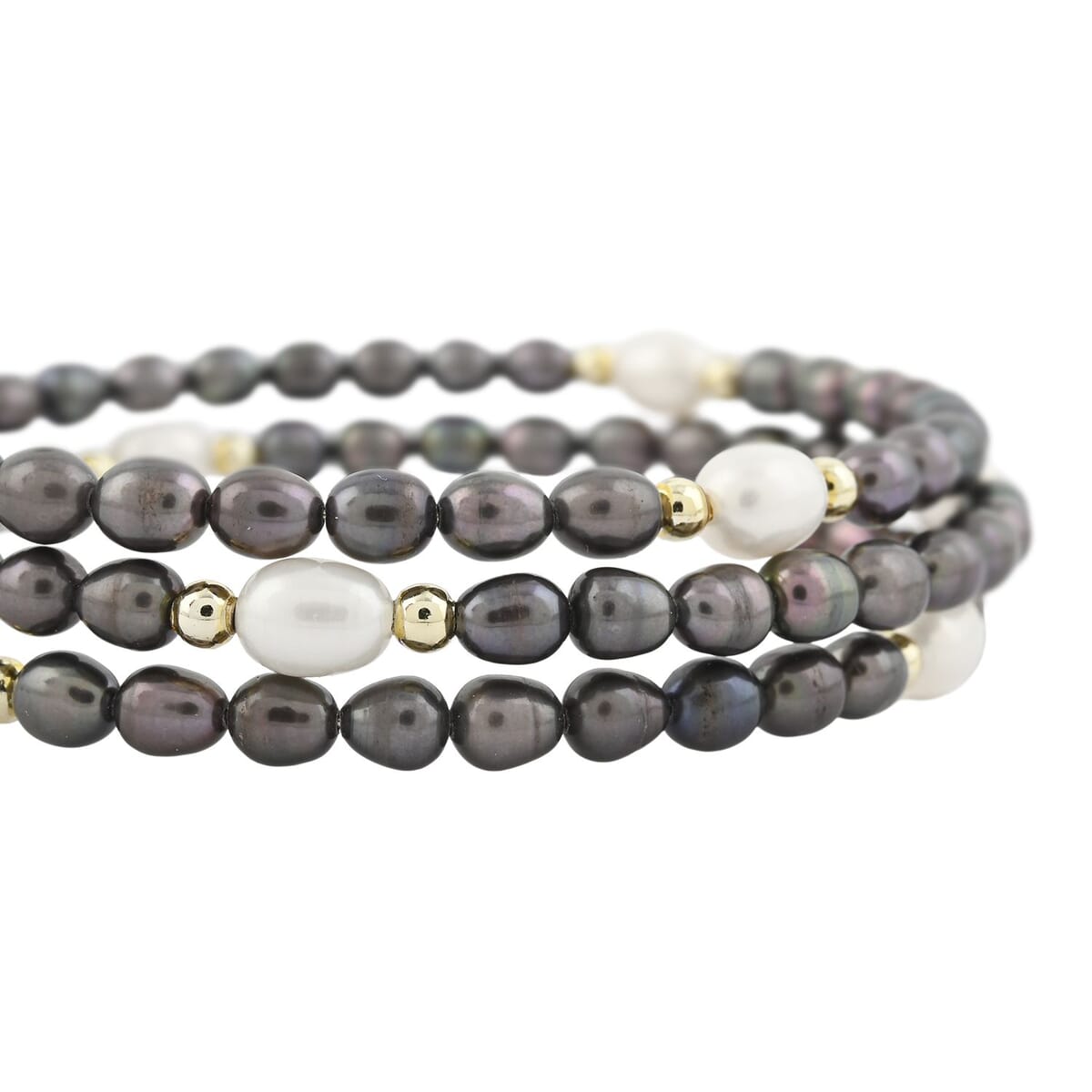 Black & White Freshwater Pearl (D) Memory Wire Bracelet (7 In) image number 2