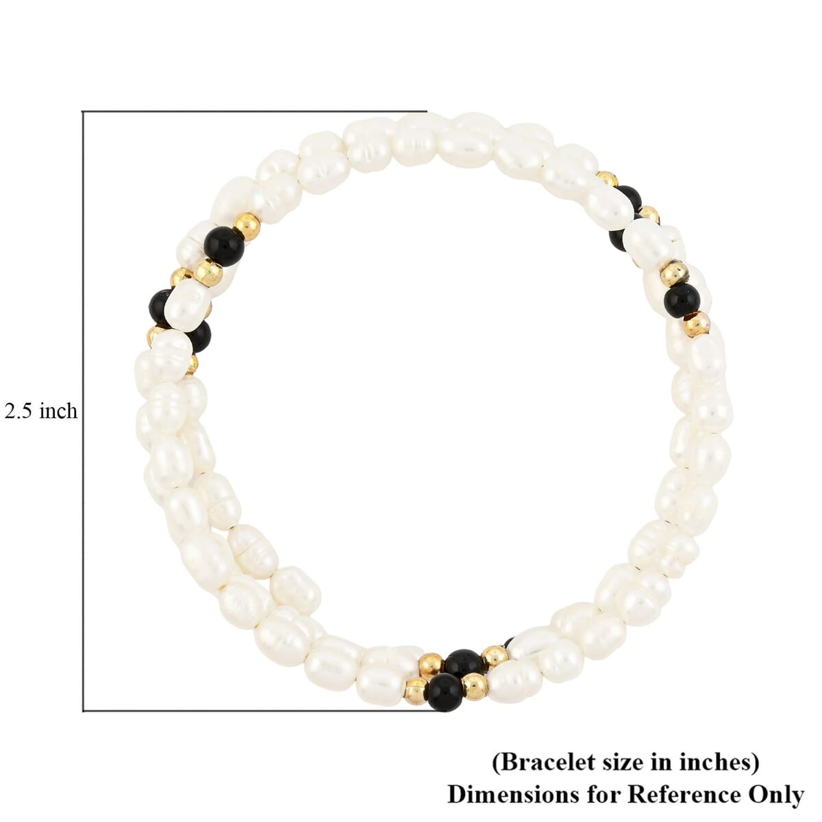 White Freshwater Pearls with Black Onyx 7.00 ctw Beads Memory Wire Bracelet (7 In) image number 3
