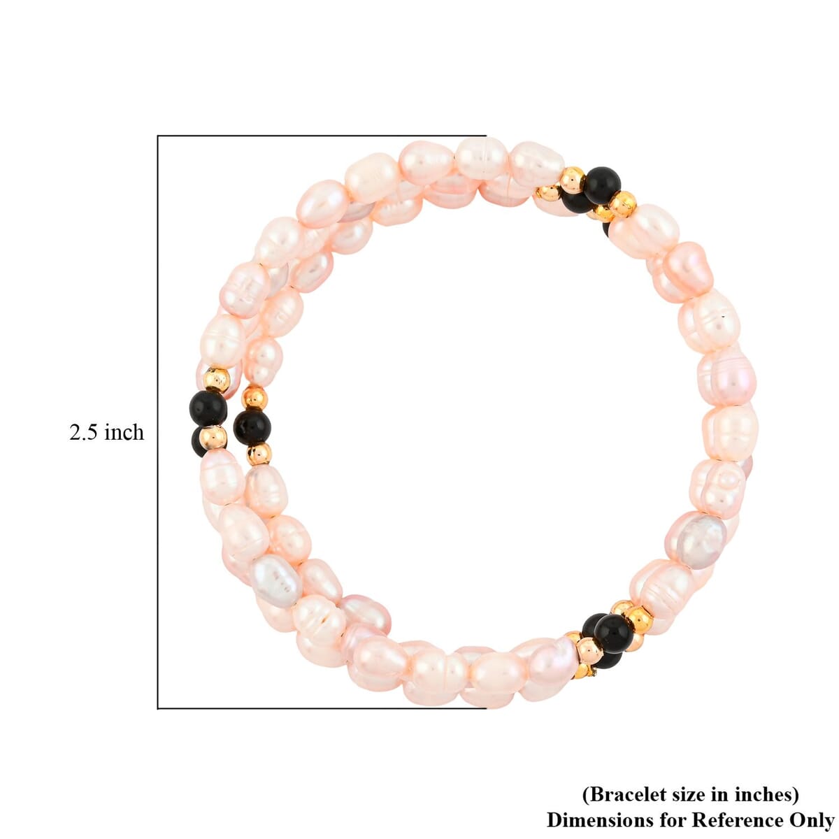 Pink Freshwater Pearls with Black Onyx 7.00 ctw Beads Memory Wire Bracelet (7 In) image number 3