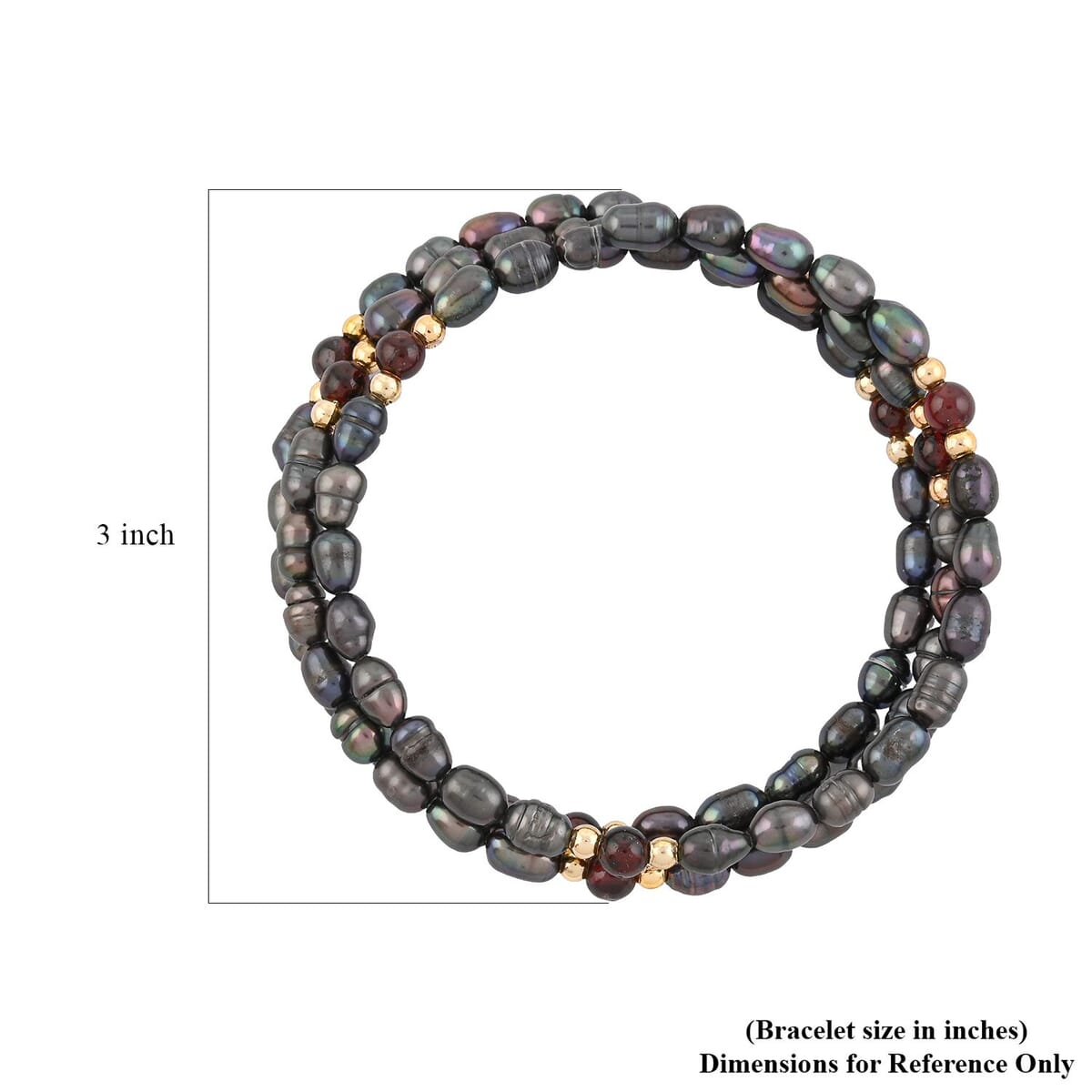 Black Freshwater Pearls with Garnet 7.00 ctw Beads Memory Wire Bracelet (7 In) image number 3