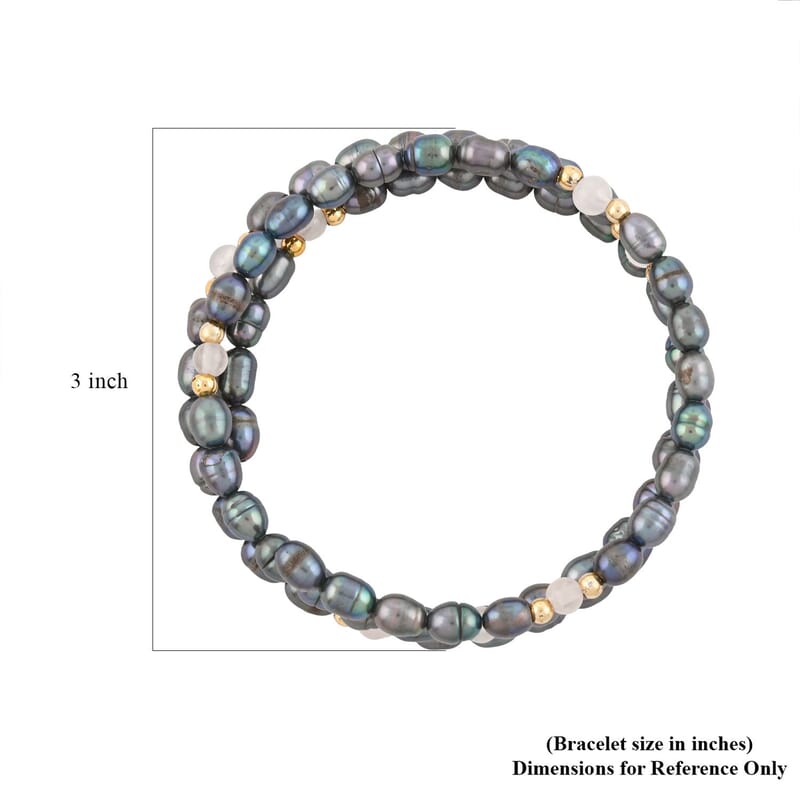 Black Freshwater Pearls with Rose Quartz 7.00 ctw Beads Memory Wire Bracelet (7 In)