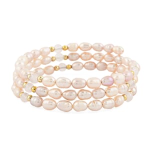 Pink Freshwater Pearls with Rose Quartz 7.00 ctw Beads Memory Wire Bracelet (7 In)