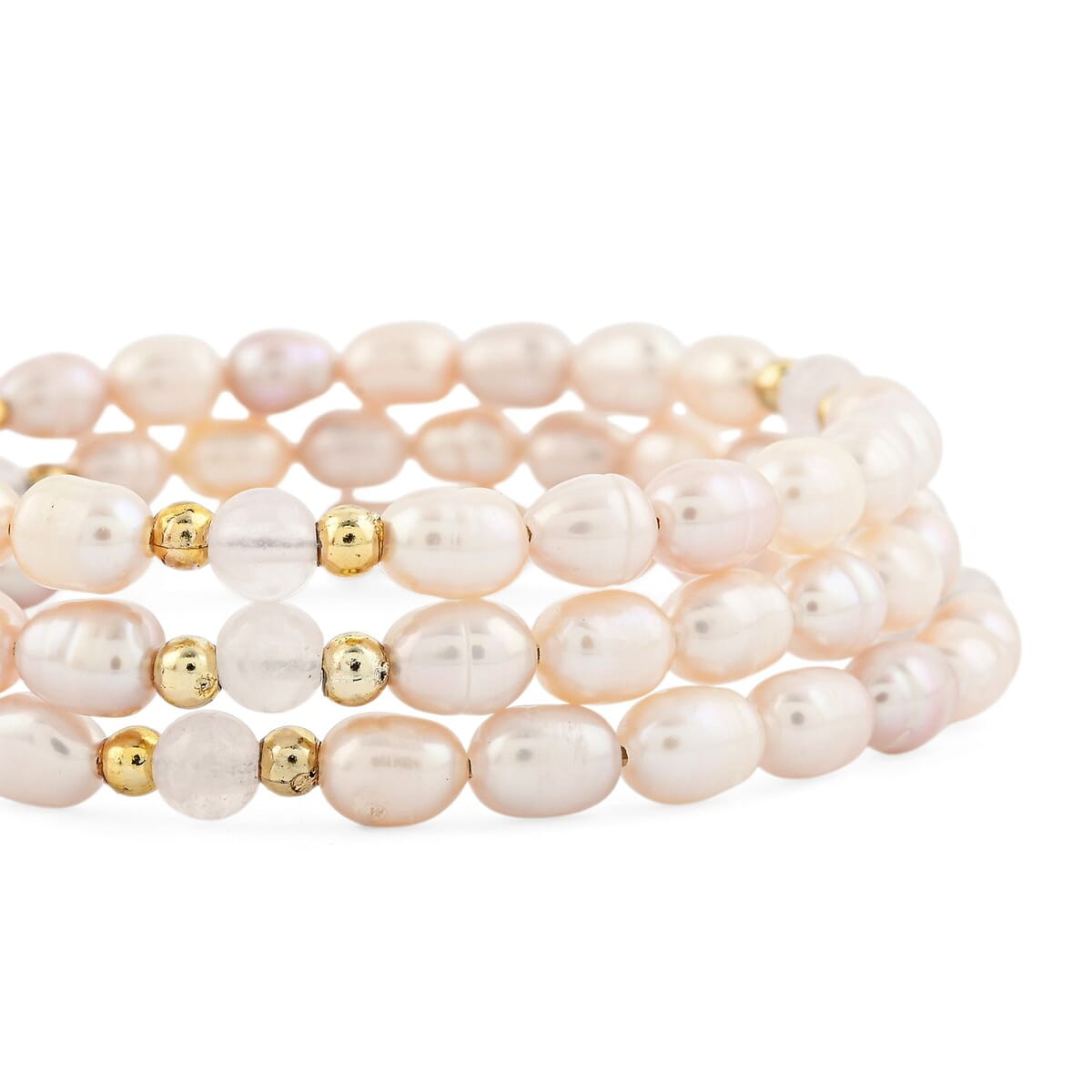 Pink Freshwater Pearls with Rose Quartz 7.00 ctw Beads Memory Wire Bracelet (7 In) image number 2