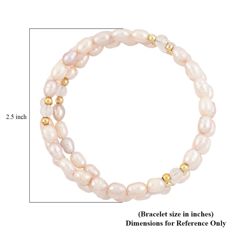 Pink Freshwater Pearls with Rose Quartz 7.00 ctw Beads Memory Wire Bracelet (7 In)