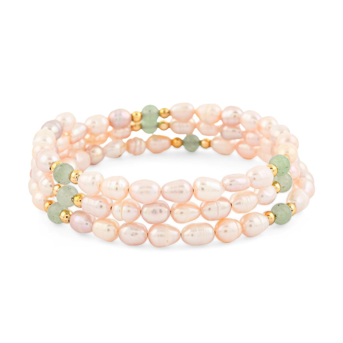 Pink Freshwater Pearls with Jade 7.00 ctw Beads Memory Wire Bracelet (7 In) image number 0