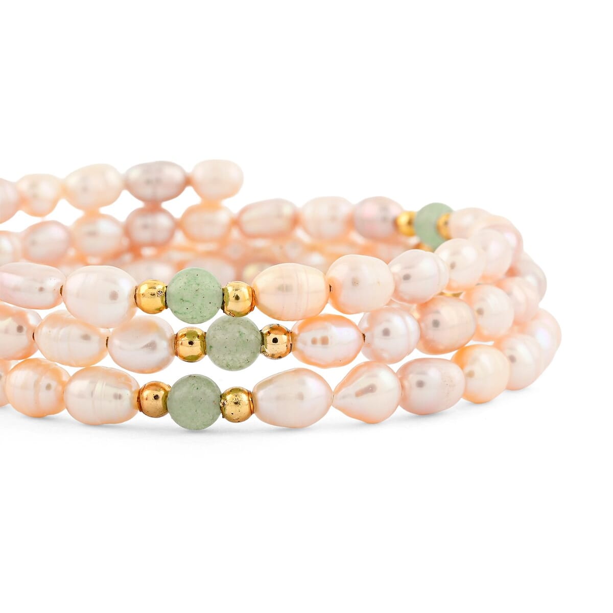 Pink Freshwater Pearls with Jade 7.00 ctw Beads Memory Wire Bracelet (7 In) image number 2