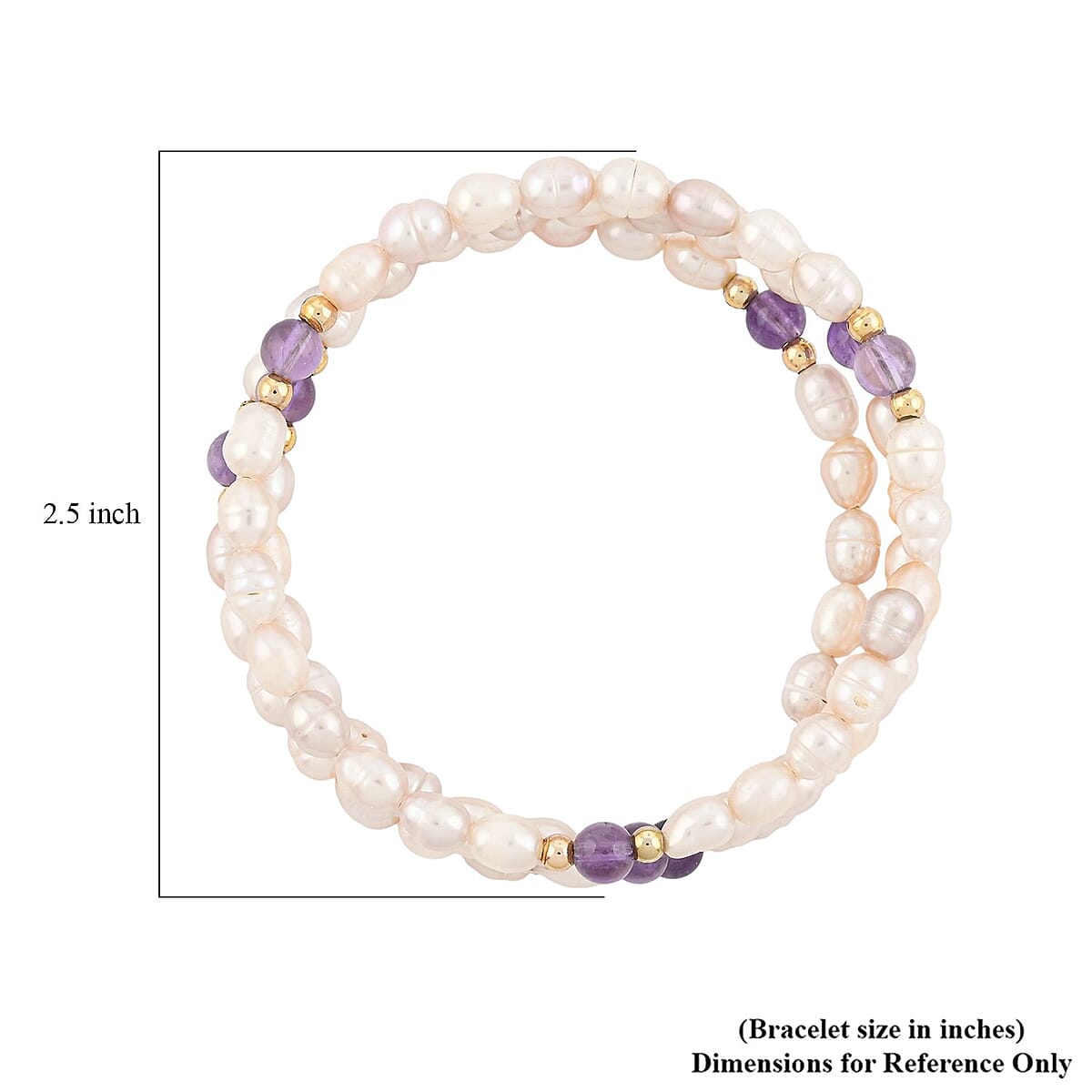 Pink Freshwater Pearl and Purple Quartz 7.00 ctw Memory Wire Bracelet in Silvertone (7.0 In) image number 3