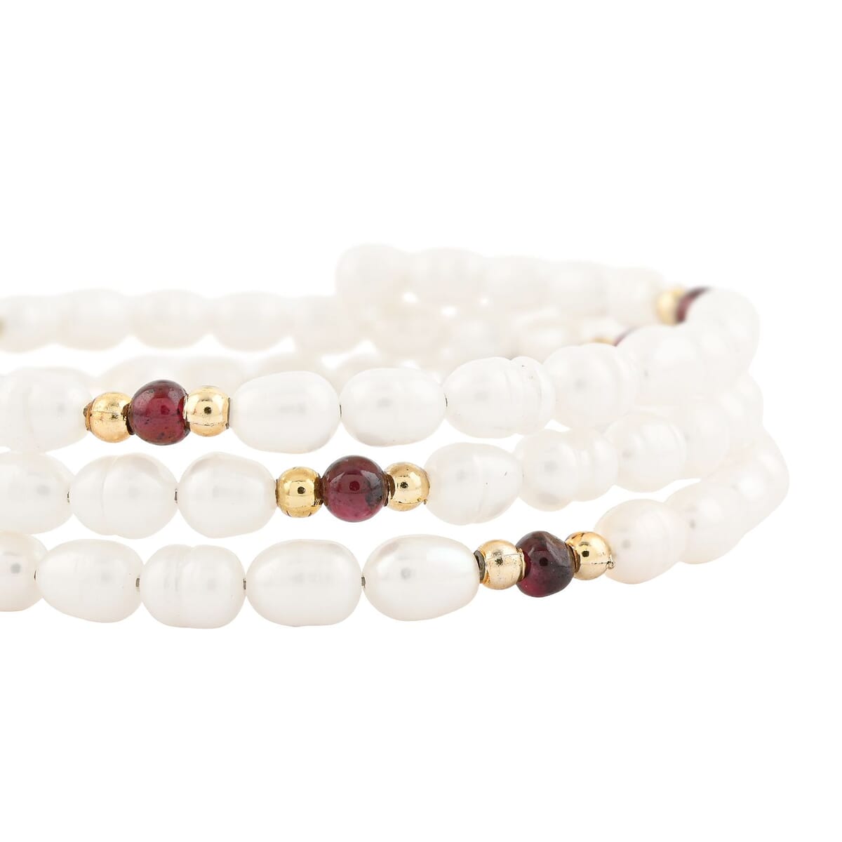 White Freshwater Pearls with Purple Quartz 7.00 ctw Beads Memory Wire Bracelet in Goldtone (7 In) image number 2