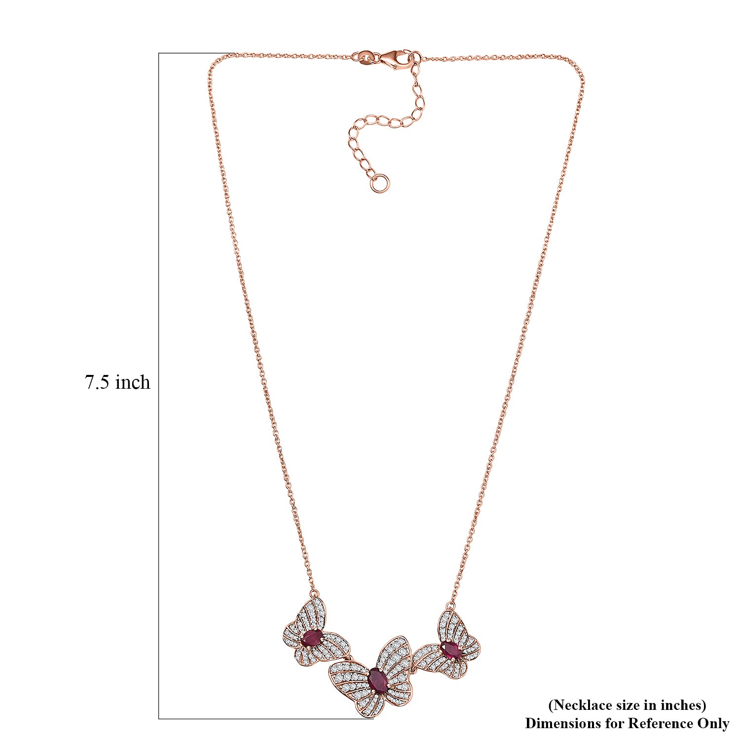 GP Trionfo Collection Premium Niassa Ruby (FF) and White Zircon 5.10 ctw Butterfly Necklace in 18K Vermeil Rose Gold Over Sterling Silver 18 Inches