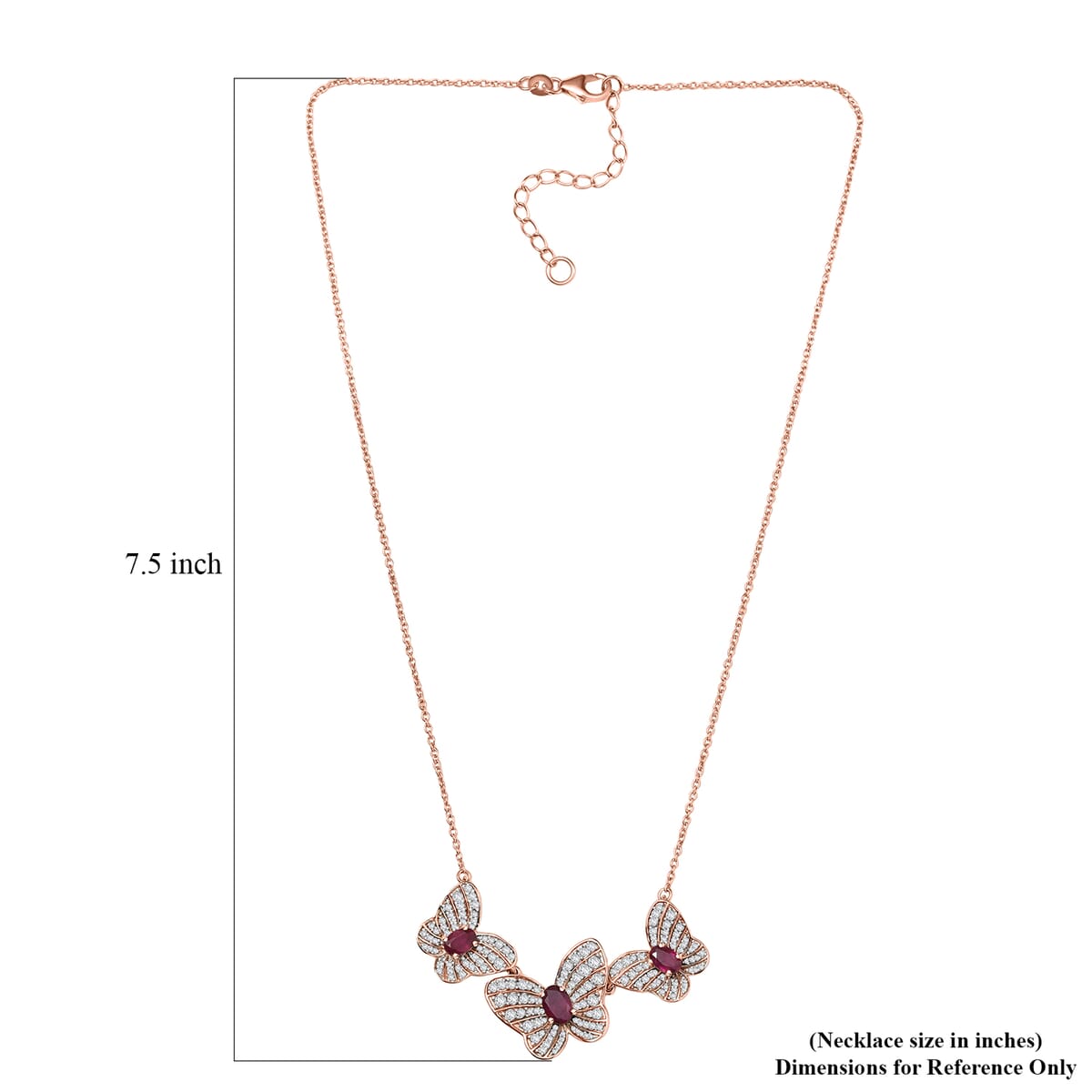 GP Trionfo Collection Premium Niassa Ruby (FF) and White Zircon 5.10 ctw Butterfly Necklace in 18K Vermeil Rose Gold Over Sterling Silver 18 Inches (Del. In 10-12 Days) image number 6